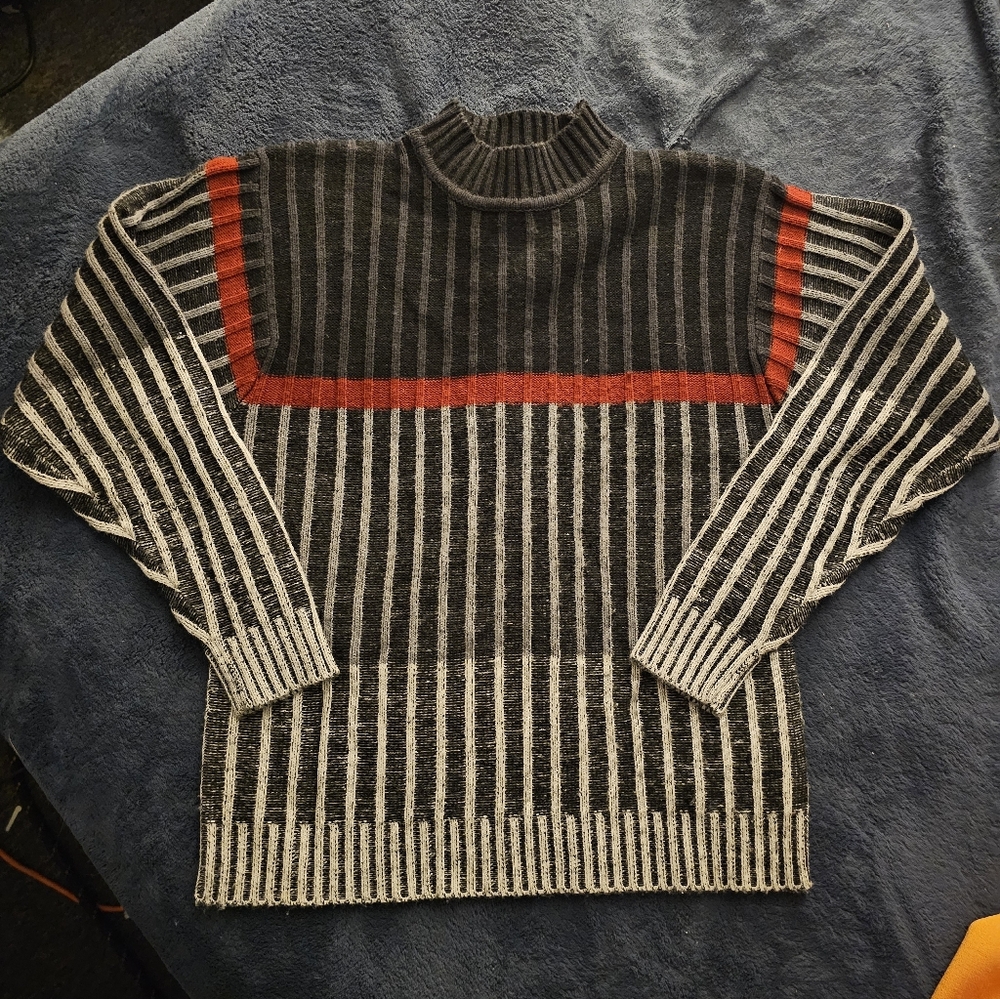 Vintage Striped Gray and Red Men's Sweater